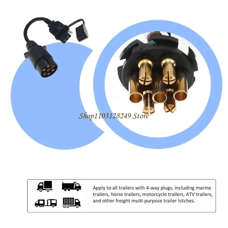 

N5KD Sturdy 7 Pin Round To 4 Pin Flat Trailer Light Conversion Cable
