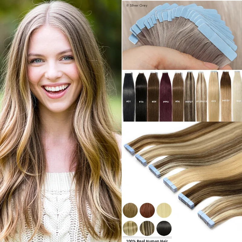 Real Human Hair Tape In Hair Weft 20pcs 26inch 50g #60 P8-613 Hair Extensions Transform Style Wedding Factory Direct Salon