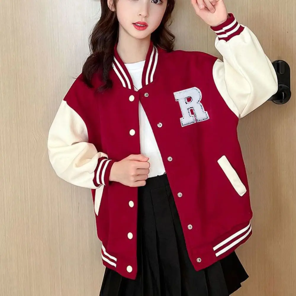 Comfortable Long Sleeve Children Baseball Uniform Teens Retro Girls Y2K Coat Clothing Loose Spring Autumn Jacket Party