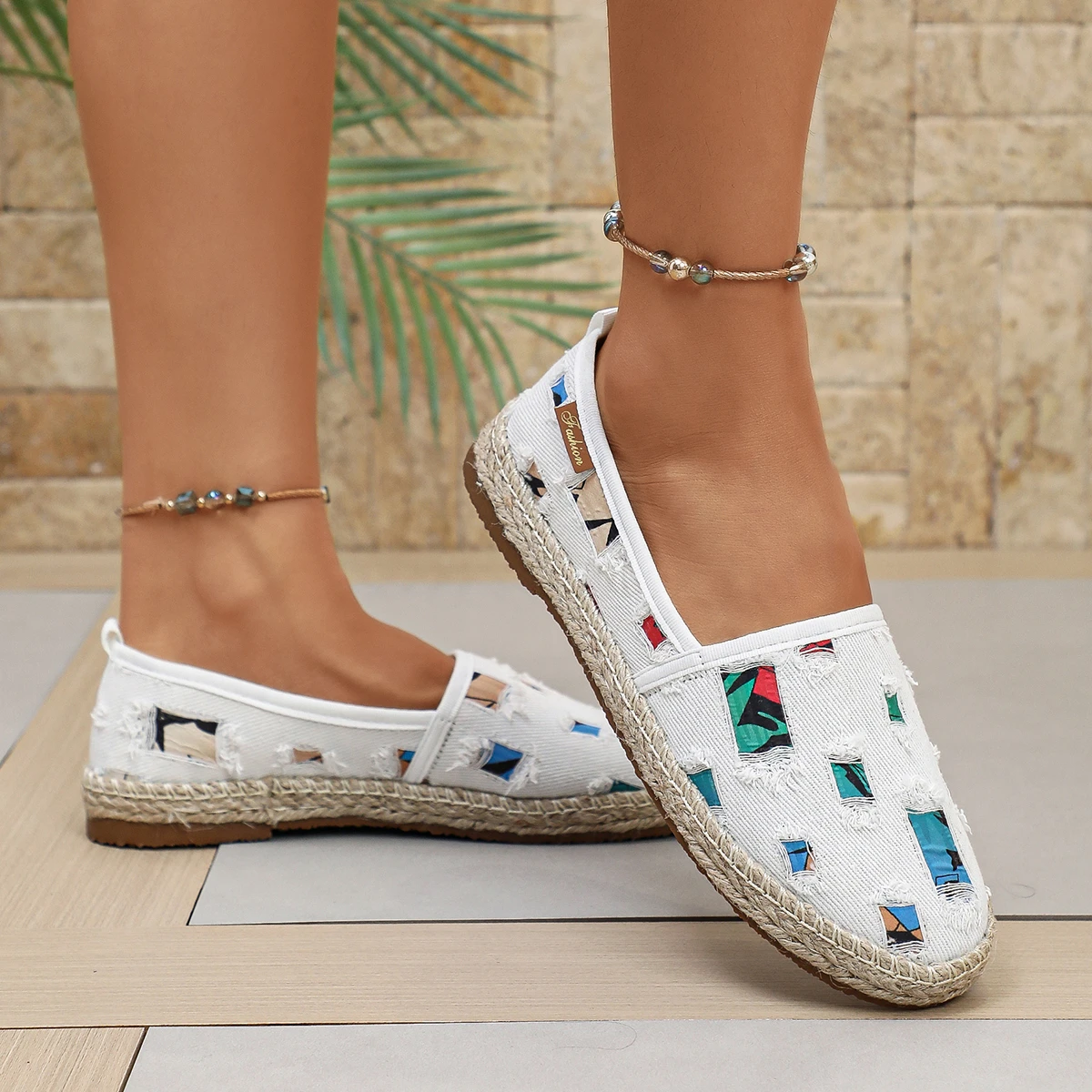 Women Cowboy Broken Hole Splice Canvas Shoes Halloween Popular Pumpkin Shoe Slip-on Hemp Casual Shoes Espadrilles Footwear Flats