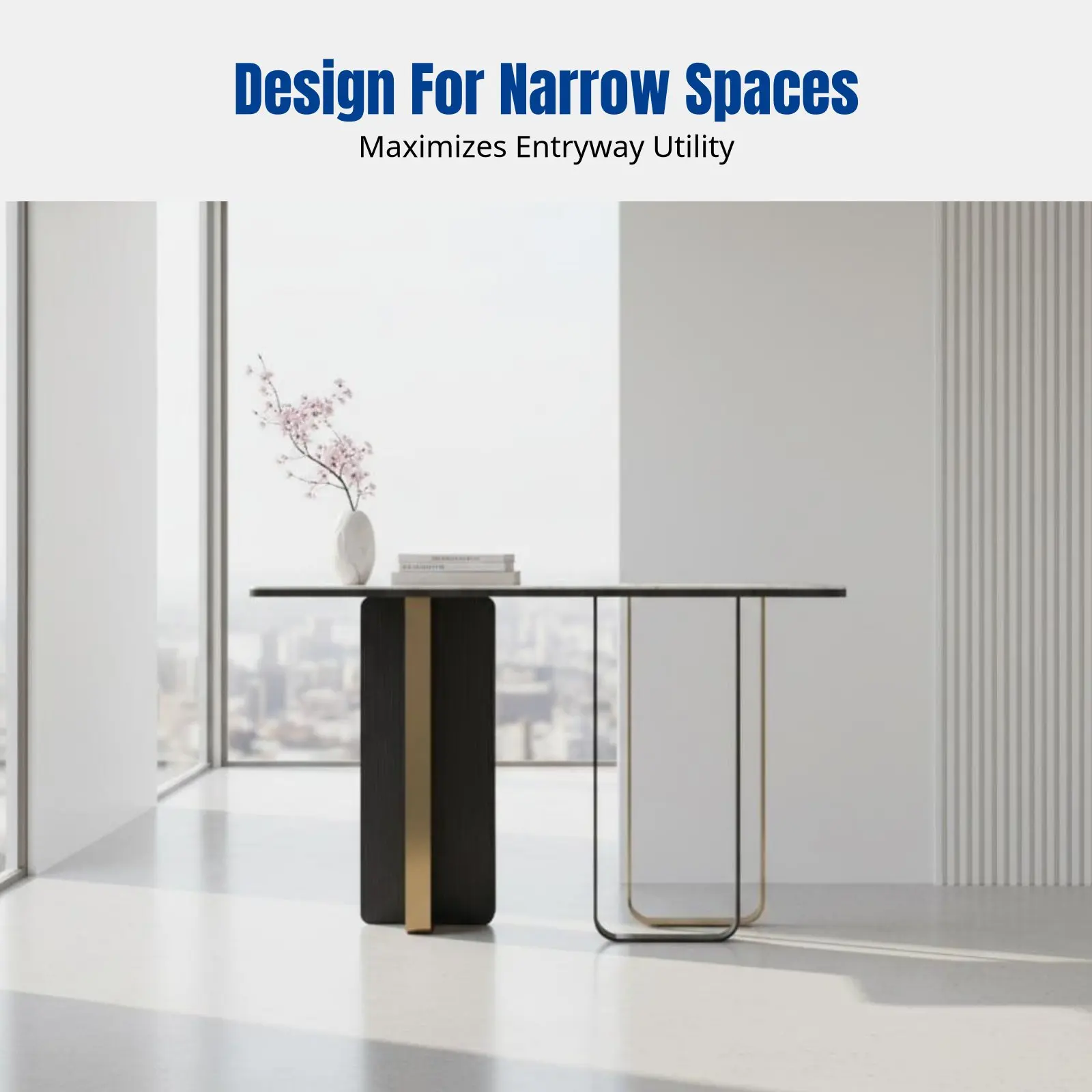Italian Minimalist Entryway Console, Marble Top Iron Hallway Cabinet, Modern Decor