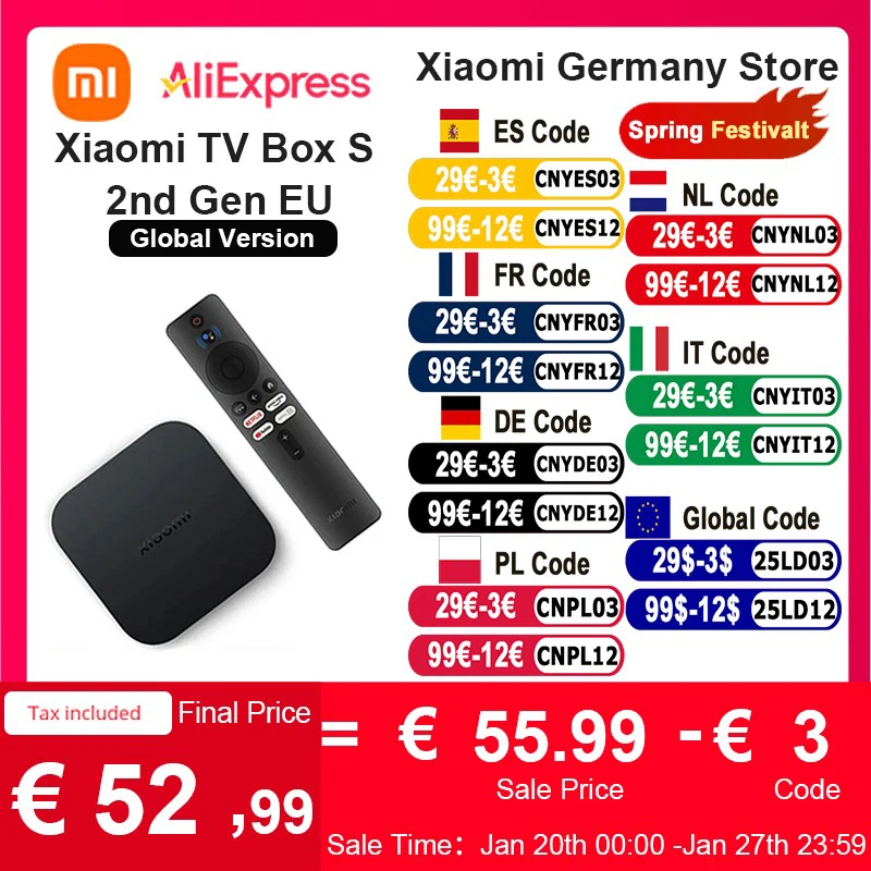 Xiaomi Mi TV Box S 2nd Gen Global Version 4K Ultra HD BT5.2 2GB 8GB Google TV Google Assistant Smart TV Box