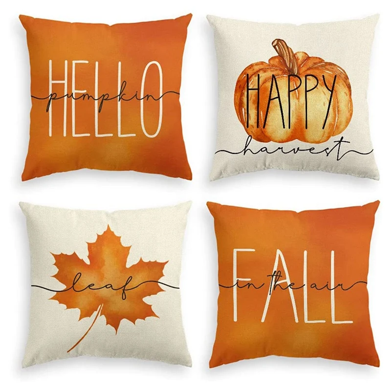 Fall Maple Leaf Throw Pillow Covers, 18 X 18 Inch Pillows Fall Decorations Cushion Case For Home Couch Set Of 4