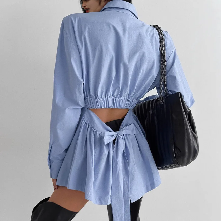 2025 New Women Long Sleeve Tie Front Cotton Shirt - Loose Casual Office Blouse Soft Comfortable Plus Size Wholesale Hot Sale