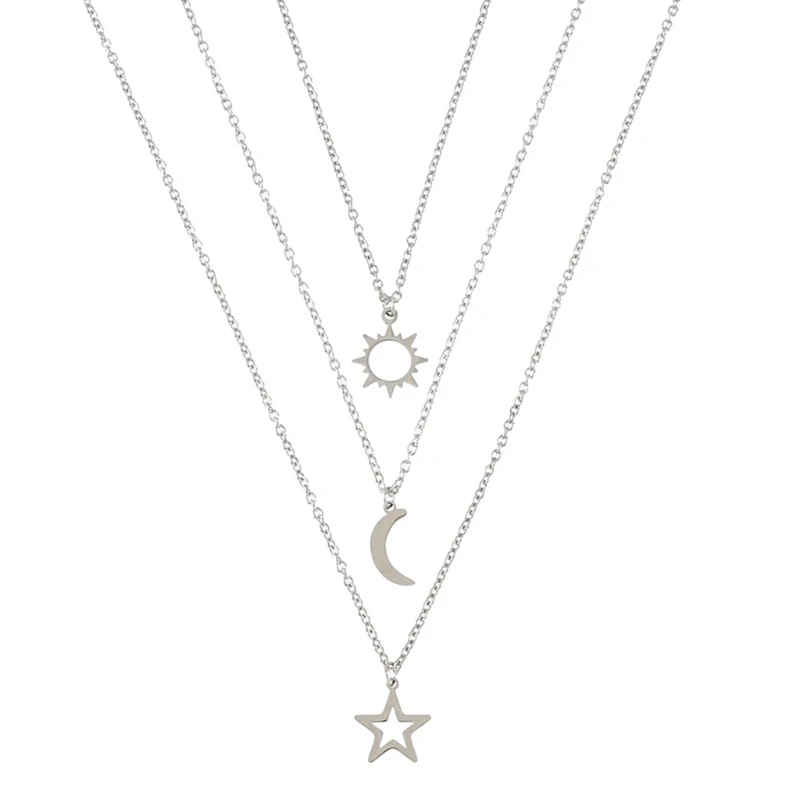 for Sun and Moon Star Pendant Dainty Necklace Stainless Steel Fashion Jewelry Friendship Gift for Women Teen Girls Coupl