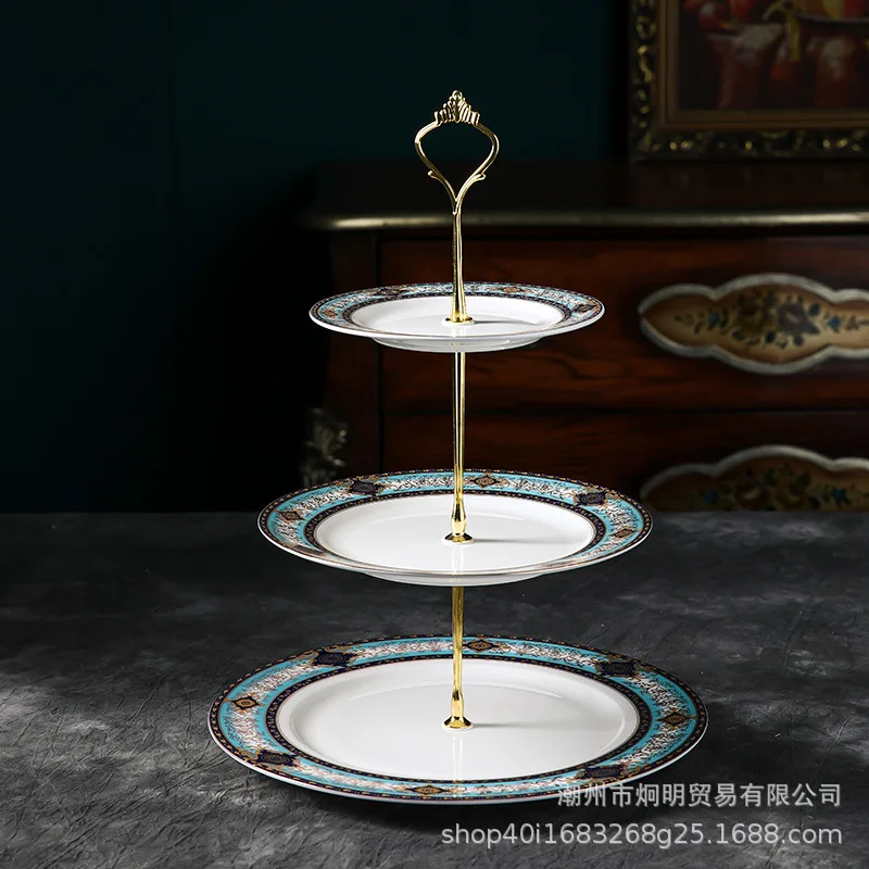 

European Bone China Two Layers Three Layers Creative Dim Sum Dish Dessert Dish Fruit Dish High Beauty Ceramic Household