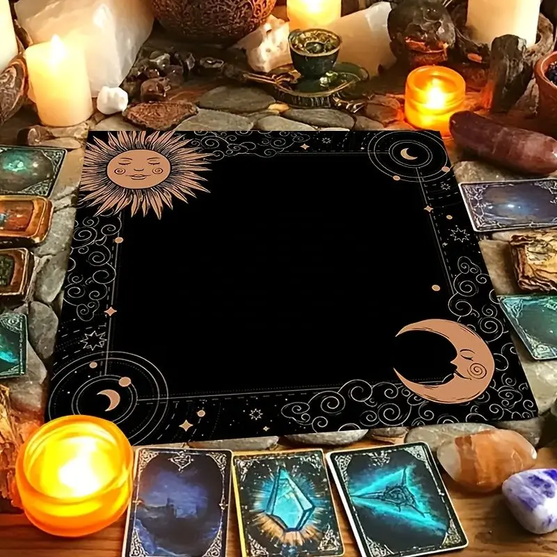 VIKAMA Retro Personification Sun Moon Frame Tarot Tablecloth Ceremony Tarot Card Divination Table Mat Card deduction