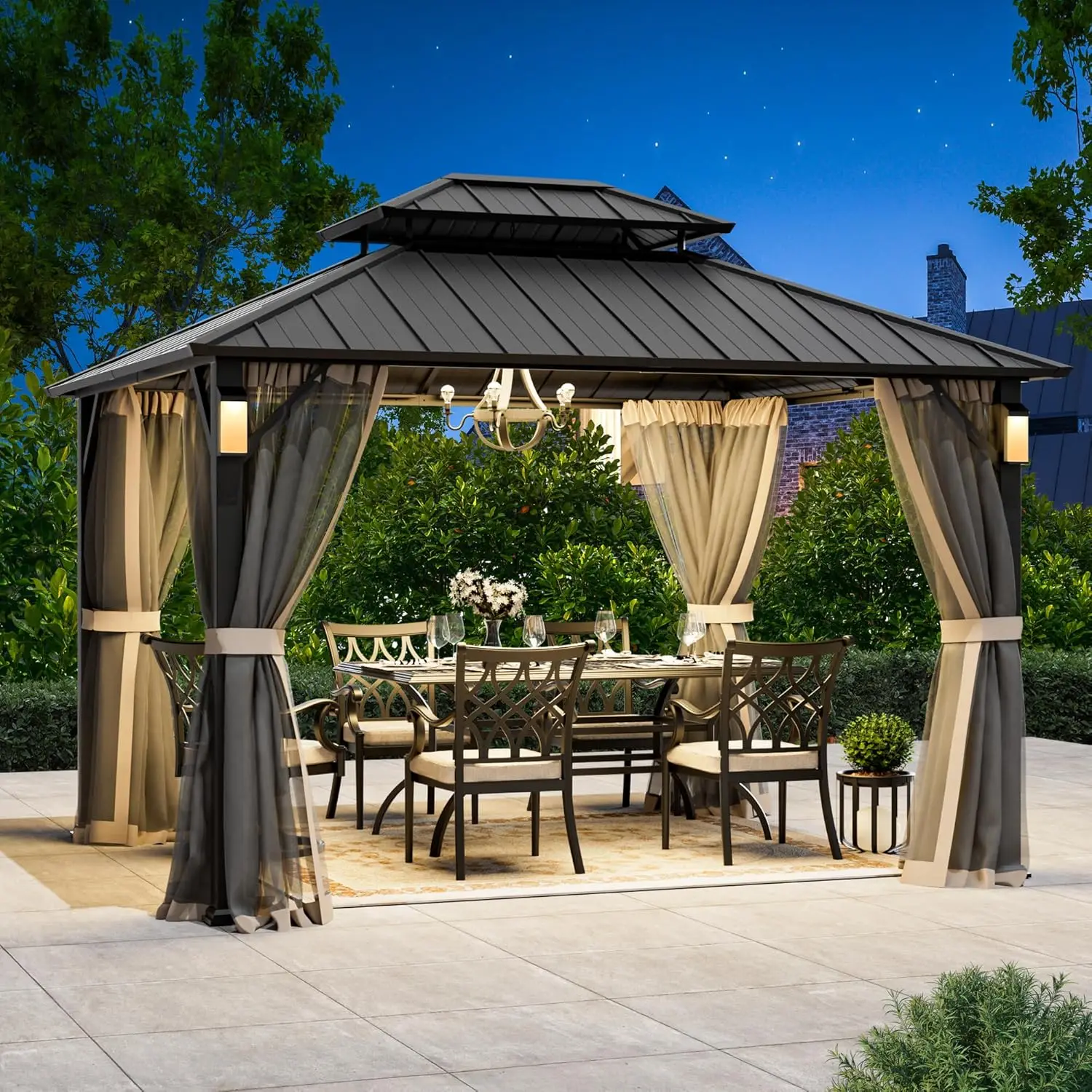 

Big Leaf 10'x12' Hardtop Gazebo Permanent Metal Structure with 4 Solar LED Lights, Outdoor Gazebo with Double, Customized