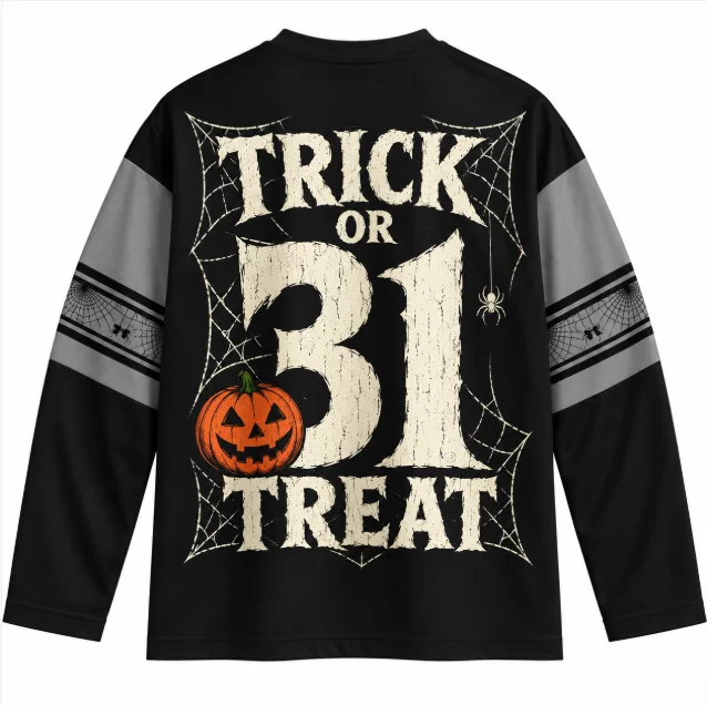 Halloween Monster Ice Hockey Jersey Men Long Sleeve V Neck Shirt All My Friends Are Dead Pumpkin Spider Web Oversized Streetwear