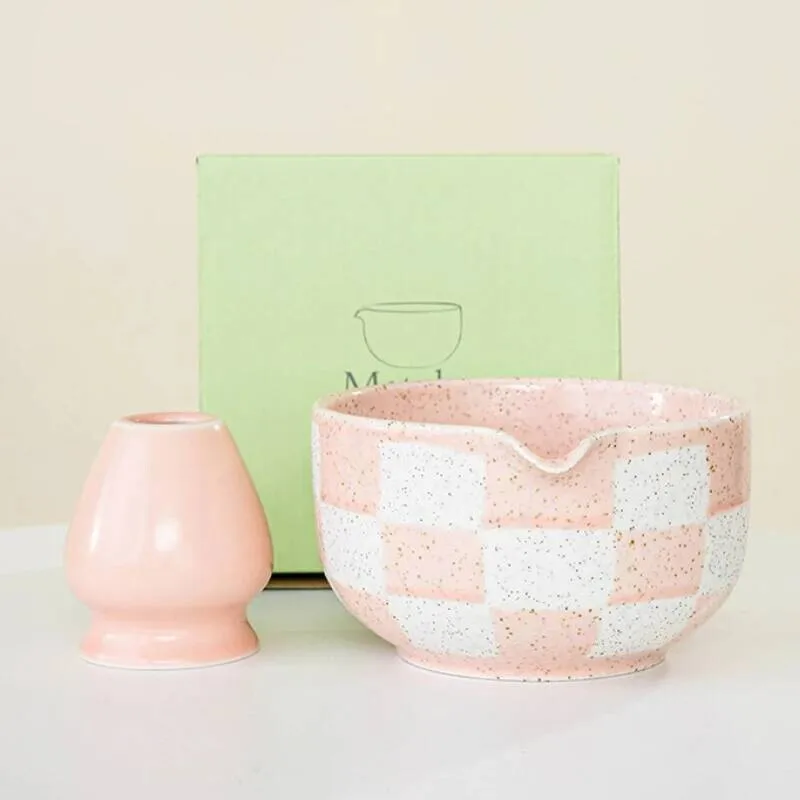 

New Ceramic Matcha Bowl, Checkered Pattern, Large Capacity, High-Temperature Resistant, Tea Ceremony Tool, High-Quality Tea Set
