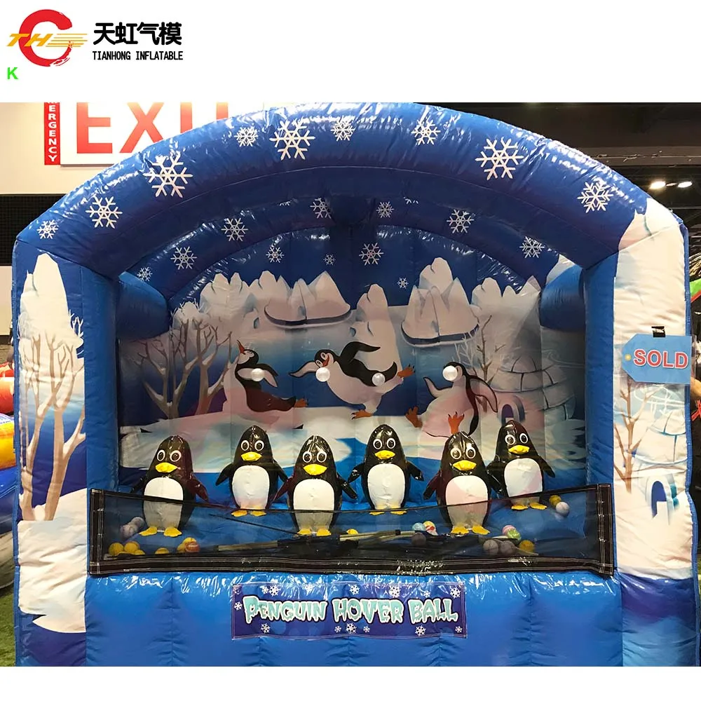 3x2m comercial inflável pinguim bola de neve cabine de tiro hover bola carnaval jogo brinquedos infláveis com ventilador