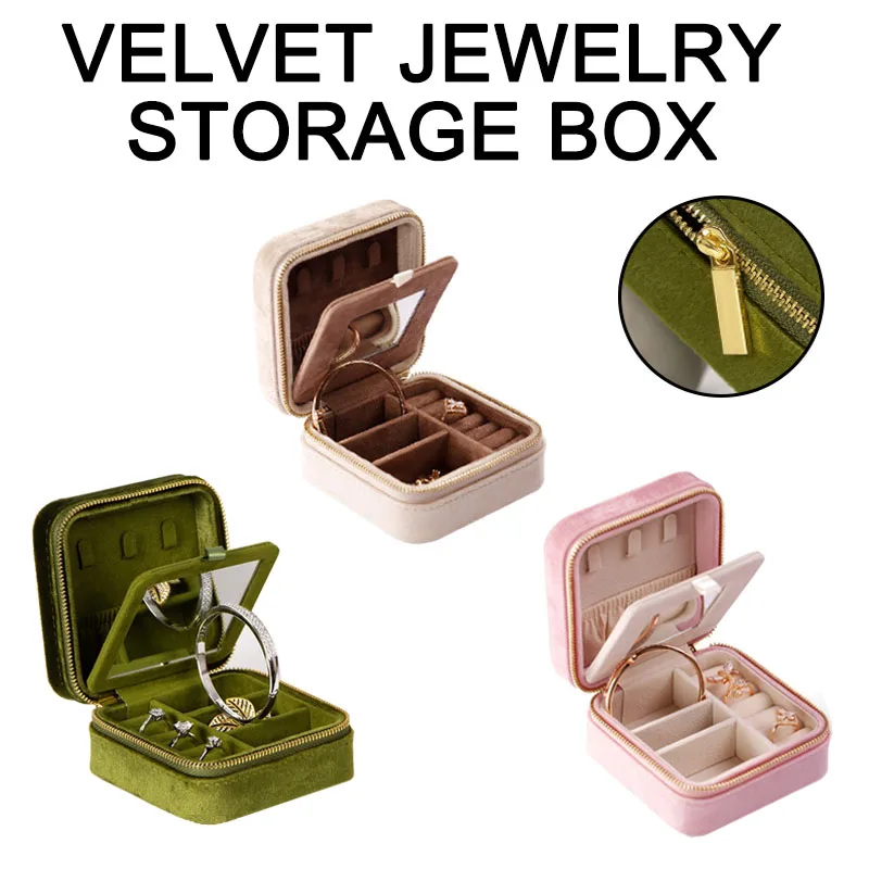 

Бархатная дорожная шкатулка для украшений с зеркалом, мини-органайзер для ювелирных изделий, женская дорожная коробка для хранения украшений, коробка для колец SSH06