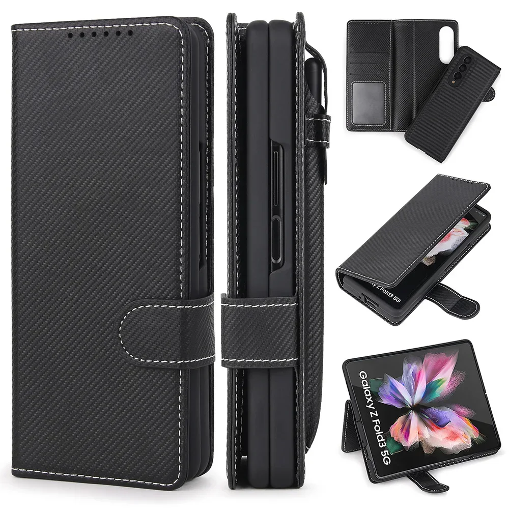 

Для Samsung Galaxy Z Fold 5 Fold 4 Fold 3 5G легкий роскошный кожаный чехол со слотом для карт и держателем для бумажника полная защита