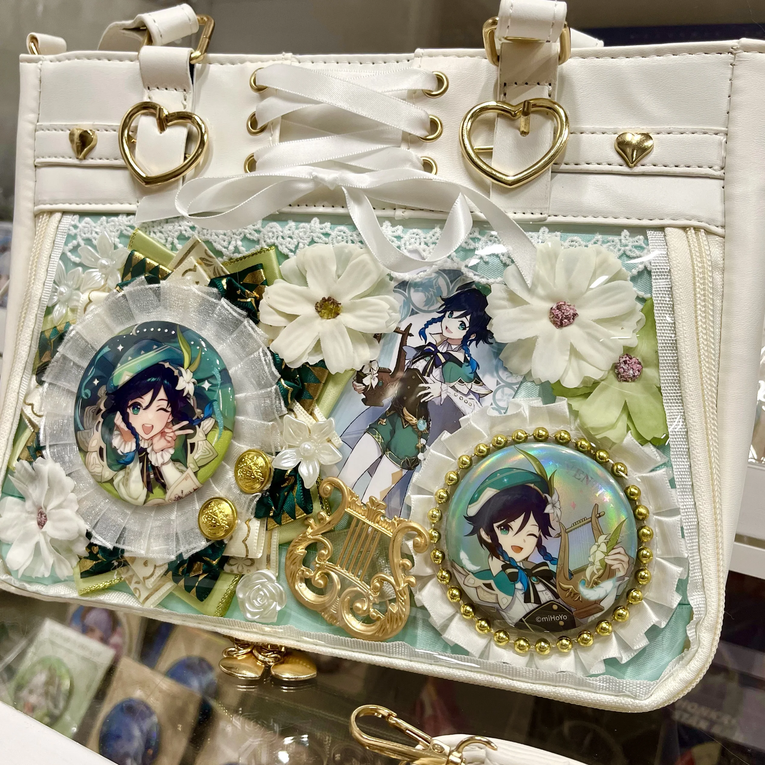 Genshin impacto venti anime dor saco pré feito crossbody saco para meninas com titular do crachá placa bonito alça de ombro cosplay presente