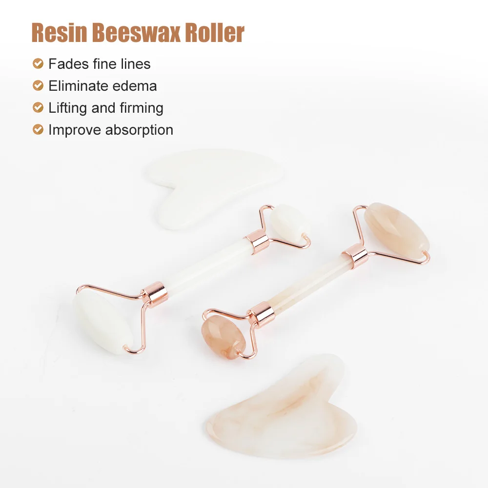 Resin Wax Gua Sha Roller Massager Rose Scraping Facial Skin Beauty Resin Guasha Board for Body Scraping Face Massage Tool Set