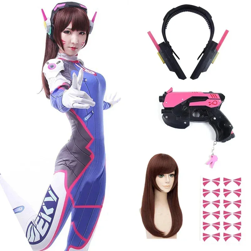 2025 11 Anime donna tuta collant DVA gioco costume Zentai parrucca puntelli cosplay tuta per cuffie D. va cos festa di Halloween c