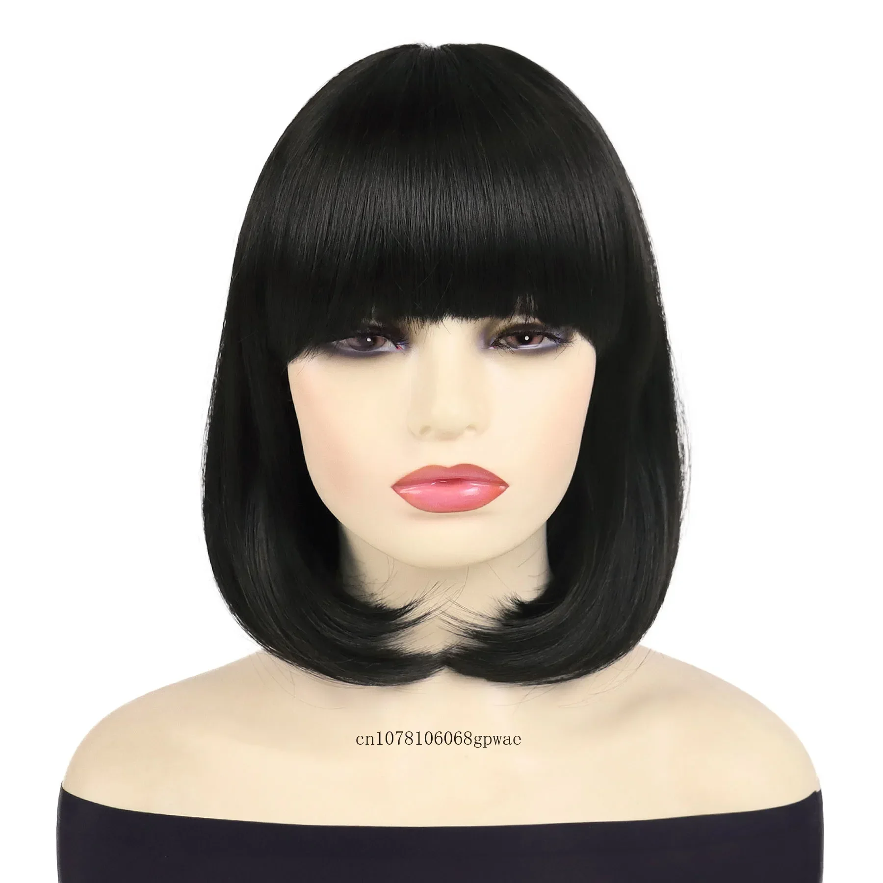 Synthetic Black Bob Wig with Bangs Short Straight Wigs for Women Natural Looking Daily Casual Party Mommy Wig Heat Resistant