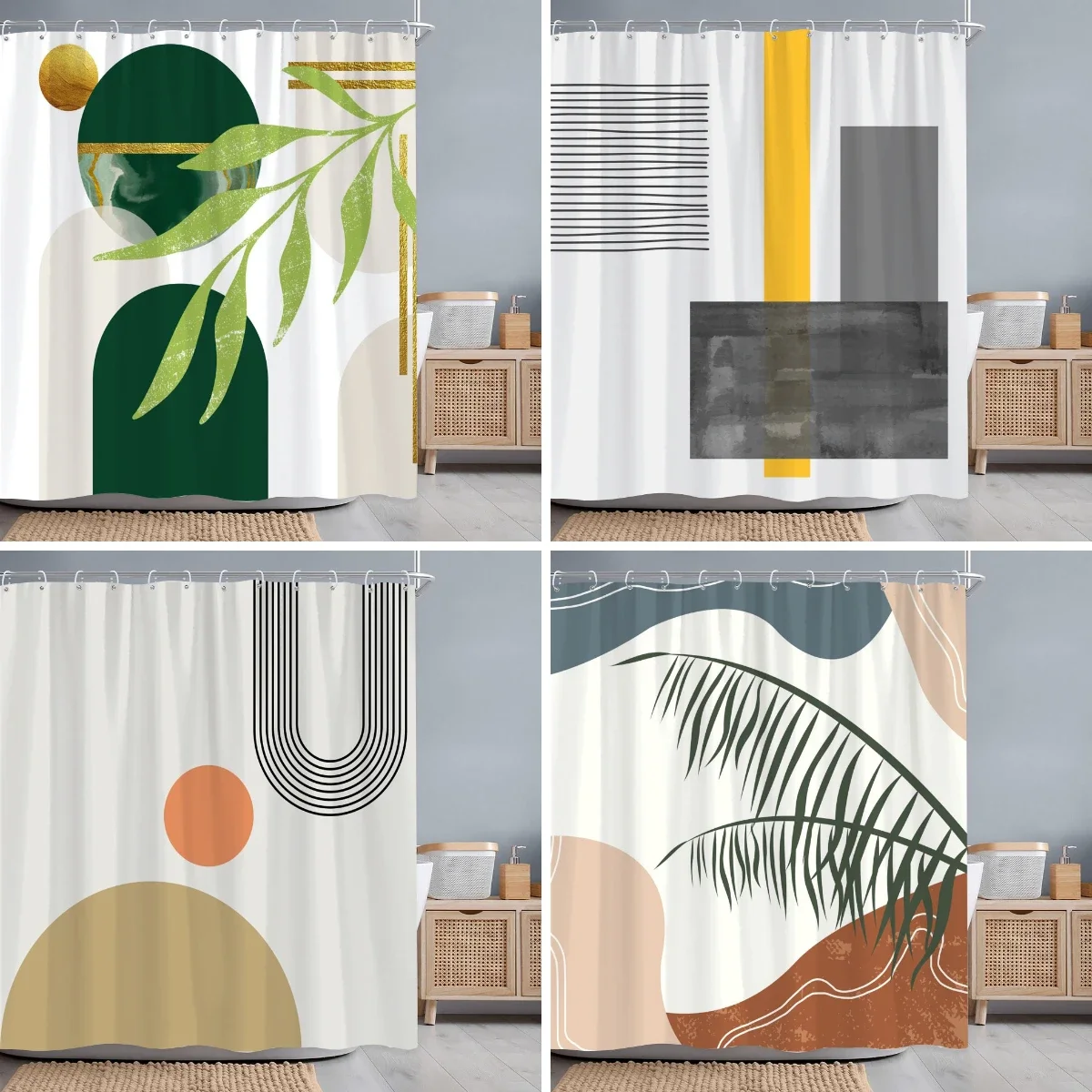 Vintage Geometric Shower Curtain Abstract Line Simple Modern Polyester Fabric Home Shower Curtain Bathroom Decoration With Hooks