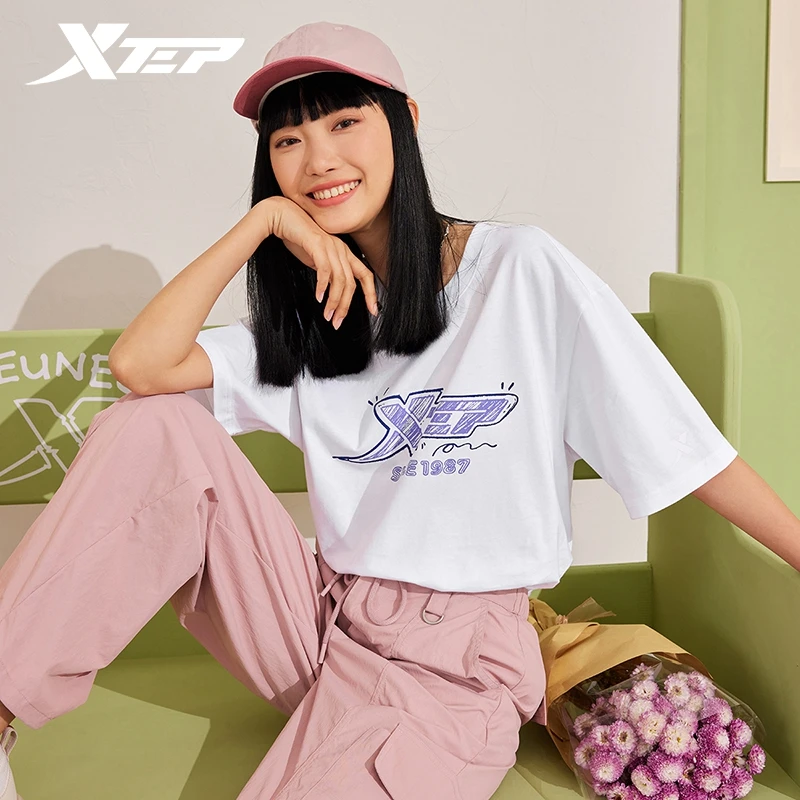 Xtep Short Sleeve Knitted Shirt For Men And Women 2024 Summer Soft Unisex T-shirt Everyday Breathable Outdoor Tops 876227010179