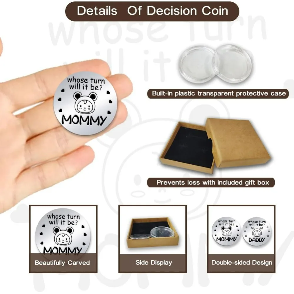 2pcs Decision Coin Funny New Parents Decision Maker Double-Sided Decision Coin Stainless Steel Challenge Coin for First Time