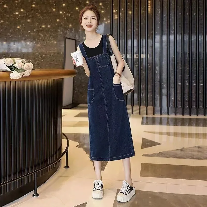 

Cowboy Shoulder Strap Dress For Women Mid To Long 2025 Summer New Korean Slimming And Concealing Dress Trend Fashion Denim Dress