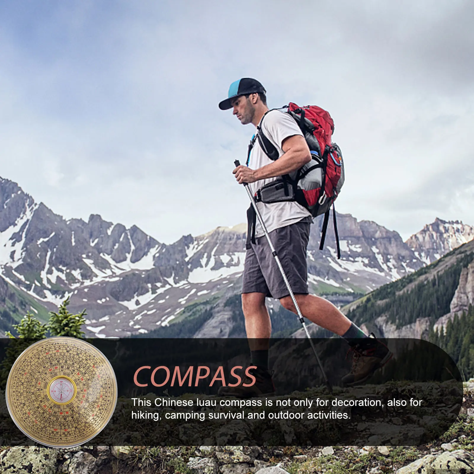 

1pcs Copper Compass Vintage Chinese Style Functional Outdoor Camping Survival Gear Retro Navigation Tool Portable Mini Compass