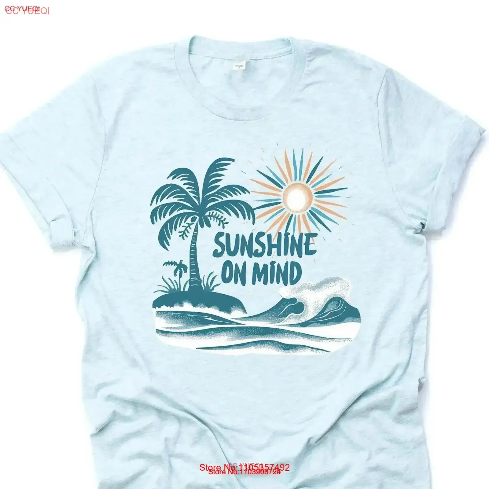 Summer Beach T Shirt Sunshine on My Mind Sun Palm Tree Design premium unisex 6 color choices 3X 4X vintage Washed