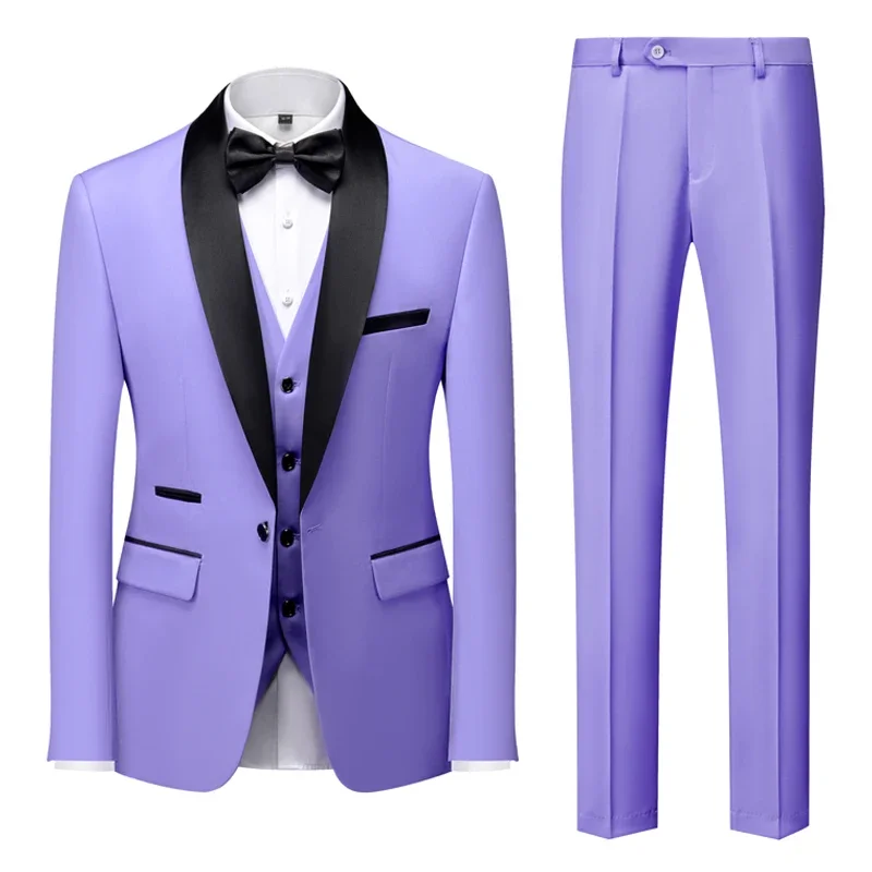 Male Business Casual Wedding Blazers Coat Vest Pants 3 Pieces Set Men Mariage Color Block Collar Suits Jacket Trousers Waistcoat