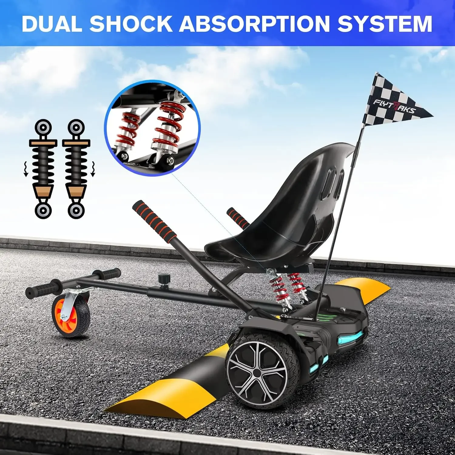 Hoverboard Go Kart with Rear Shock Absorption, Hoverboard Seat Attachment Accessory for 6