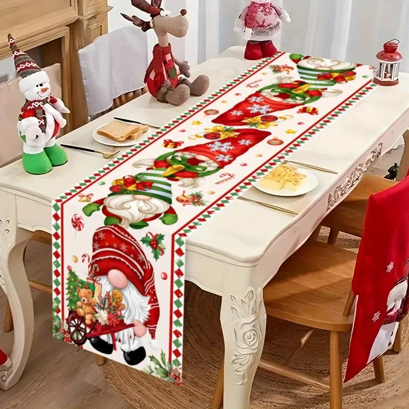 1pc Gnome Style Christmas Table Runner, Polyester Decorative Table Flag for Christmas Family Gathering Party, Table Centerpiece