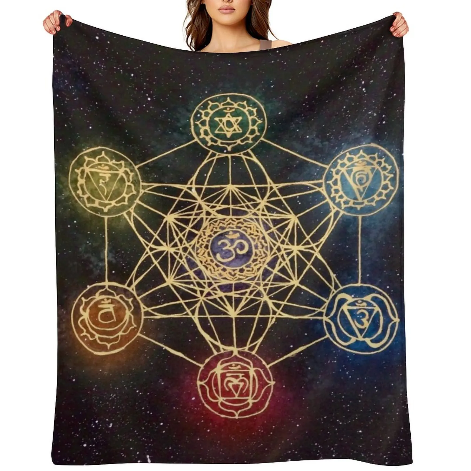 

Sacred Geometry - Metatron's Cube with Chakras Throw Blanket warm for winter blankets and throws Moving Picnic Blankets