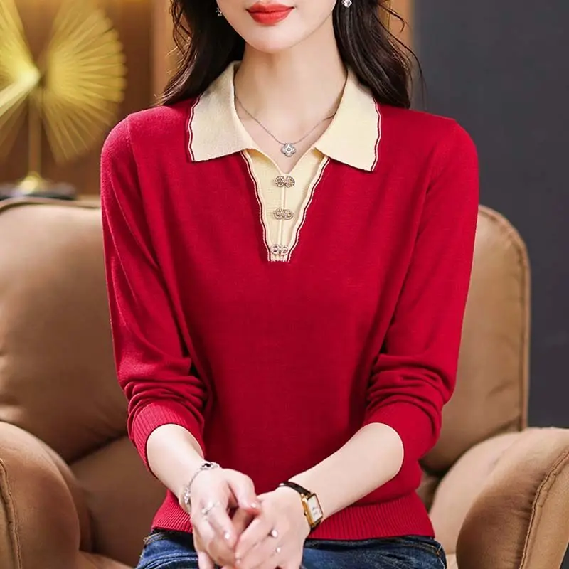 

Women Autumn Winter Office Lady Appear Thin Button Solid Color Sweater Women Clothes Loose Turn-down Collar Sleeveless Sweater