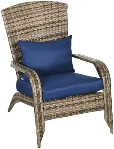 

Patio Wicker Adirondack Chair, Outdoor All-Weather Rattan Fire Pit Chair w/Soft Cushions, Tall Curved Backrest and Comfortable A