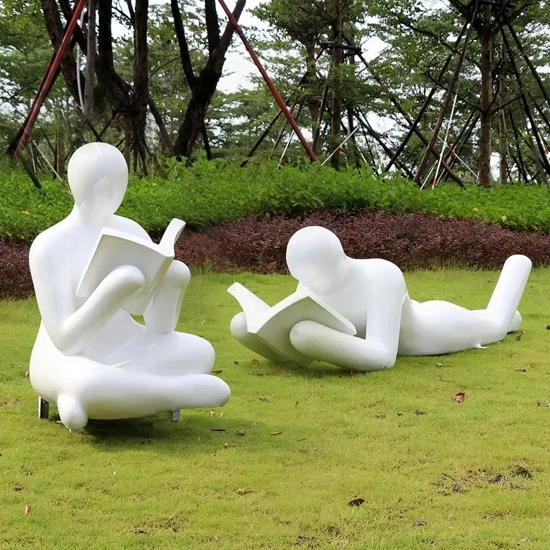 

Statue Fiberglass Sculpture Resin Statue Modern Art Outdoor Abstract Reading Figure for Garden Home Decoration