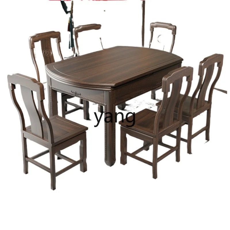 

CX Solid Wood Dining Tables and Chairs Set Retractable Square and round Dual-Use Rectangular Chinese Dining Table