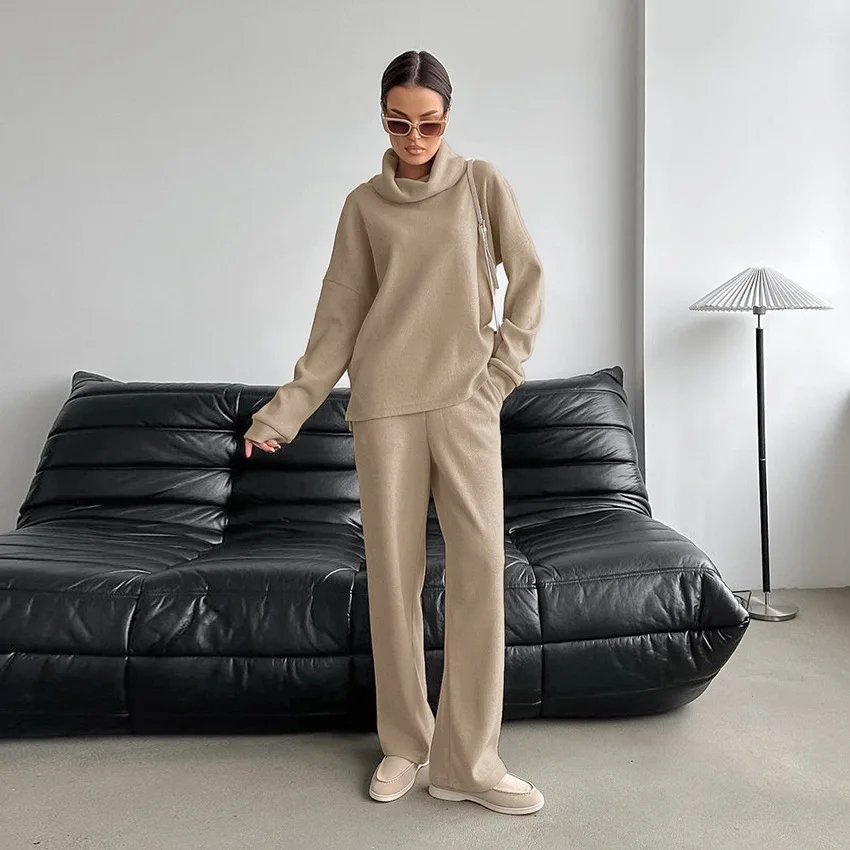 

2024 autumn casual knitted turtleneck high waist sports versatile suit Z414