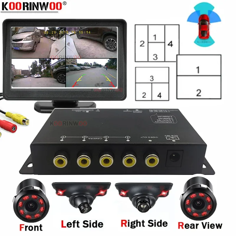 Car Dashcam Video Recorder Auto Dvr Smart 360 Around View System Accessories Monitor Black Box For Front Reverse Camera Vehicle