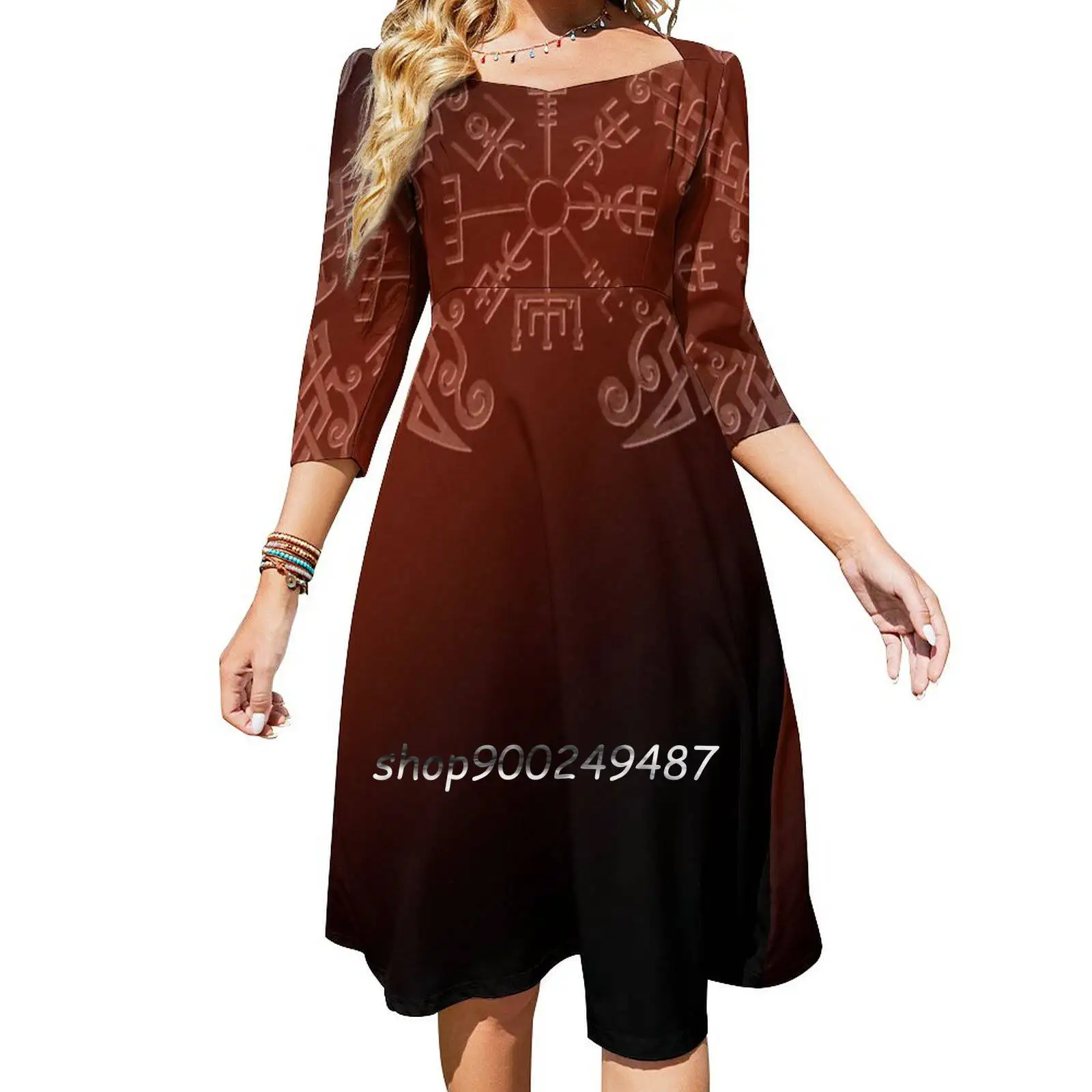 Viking Runes Sweetheart Knot Flared Dress Fashion Design Large Size Loose Dress Viking Vikings Viking Warrior Viking Rune