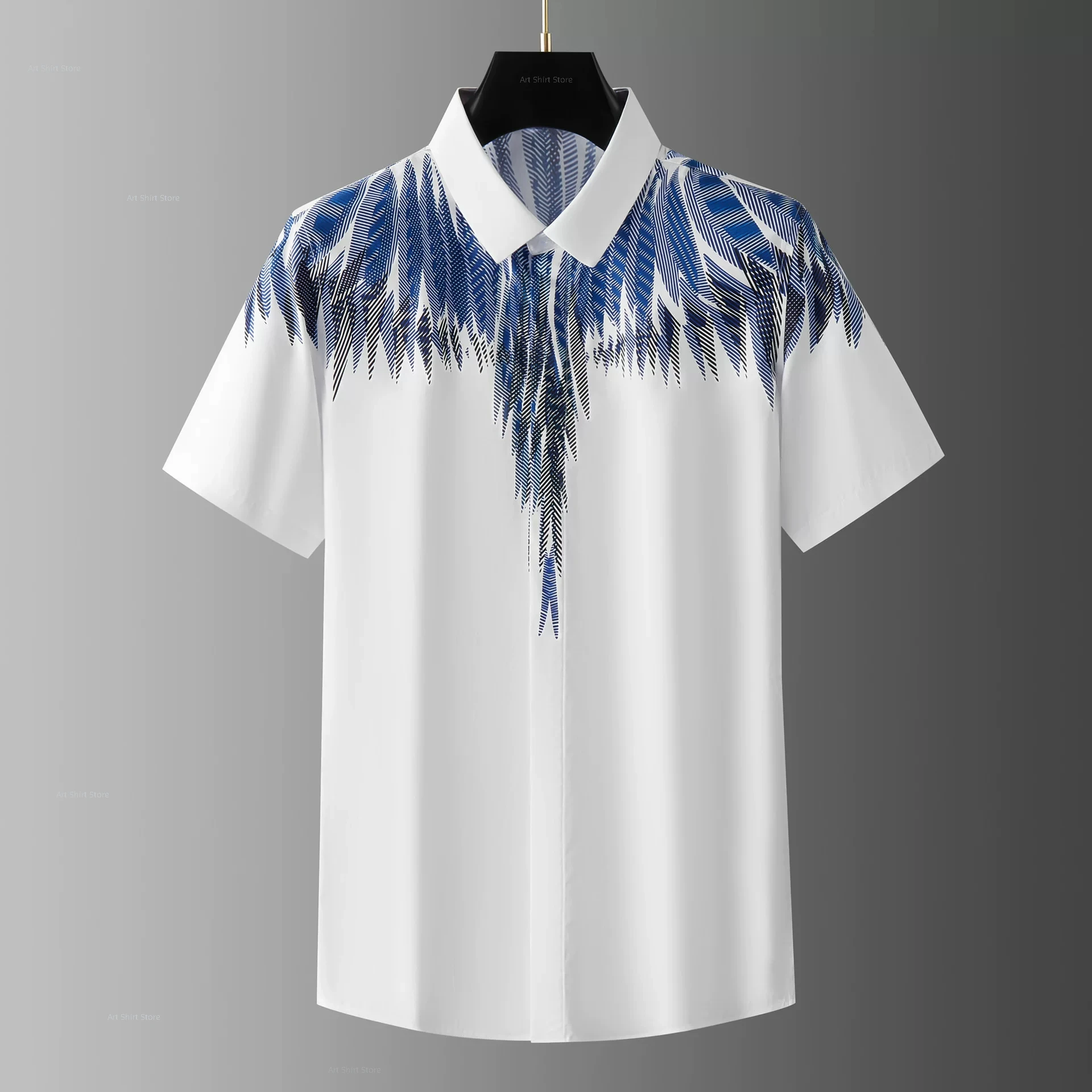 

White series fashionable summer trendy digital personalized printing slim-fitting trendy men's short-sleeved shirt