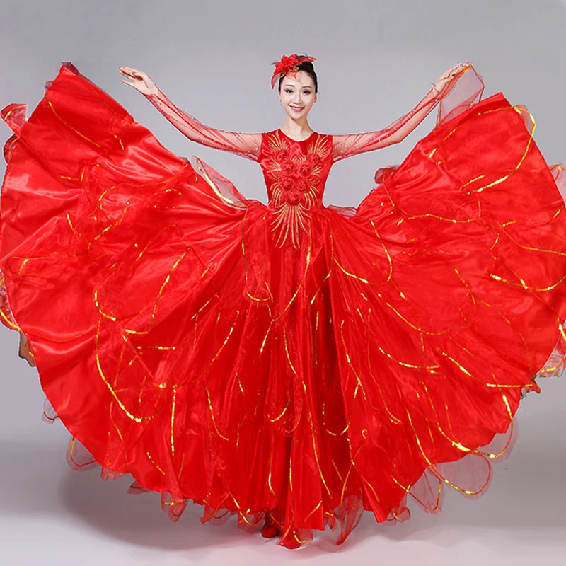 Spanish Flamenco Full-skirts 2019 New Opening Dance Big Pendulum Dress Adult Women Modern Dancing Stage Performance Costume H541