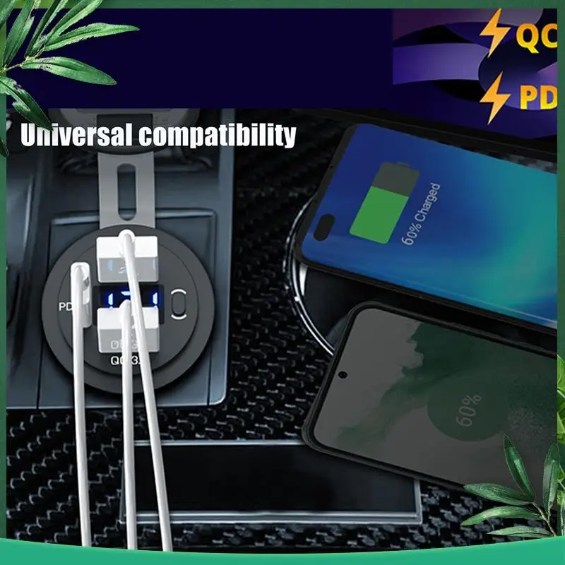 

(NEW) USB Outlet Dual Quick Charge With Voltmeter And Power Switch, Multifunction Black 12V For Car Marine Truck