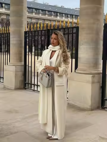 Women's Elegant Wide Lapel Long Overcoat Jacket Oversized Office Formal Warm Autumn Winter Outerwear Female Minimalist Outfit