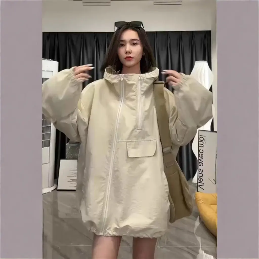 

Women's European Jacket Loose Design Outdoor Hooded Top Casual Spring Fall