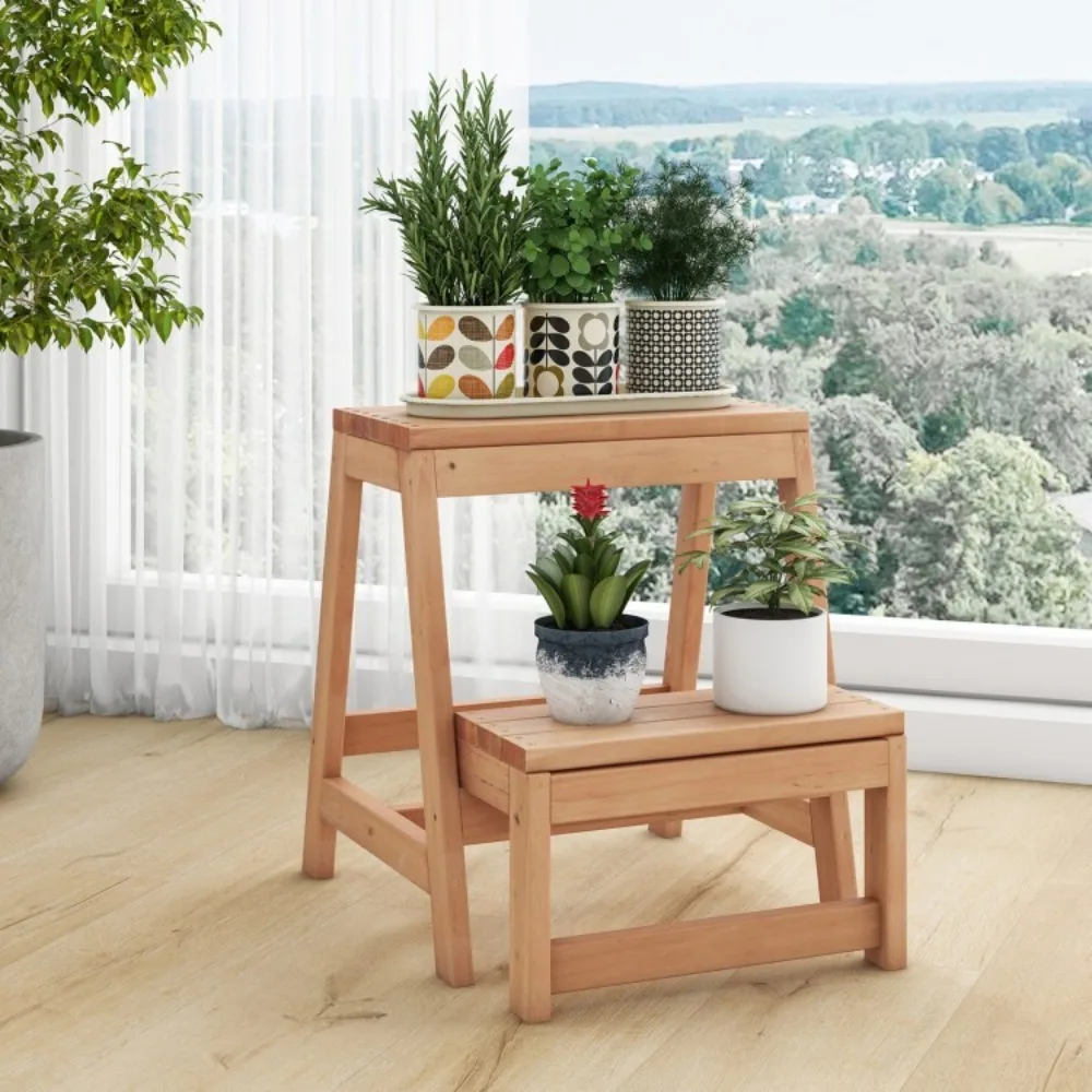 

2-Step Stool Indoor Outdoor Folding Step Ladder Chair Plant Stand Living Room