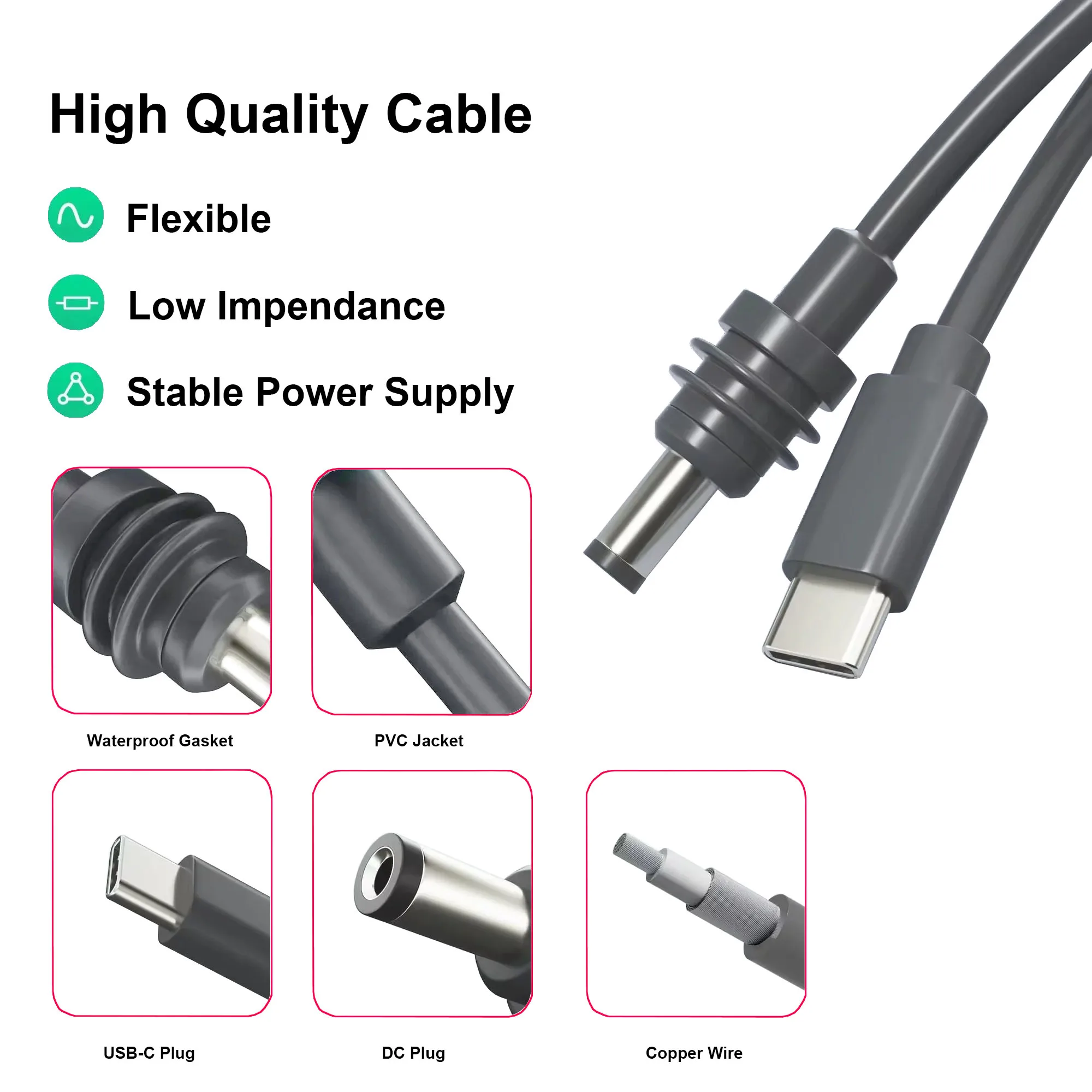 2M/6.5FT Mini DC Cable for Starlink DC Male to Type-C Male Waterproof Barrel Jack Charging Cord Overload Short Circuit Protector image 5