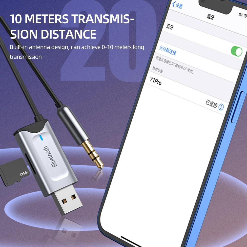 차량용 무선 블루투스 5.3 Aux 어댑터, USB-3.5mm 잭, 오디오 음악 마이크, 핸즈프리 어댑터, 자동차 스피커용 리시버