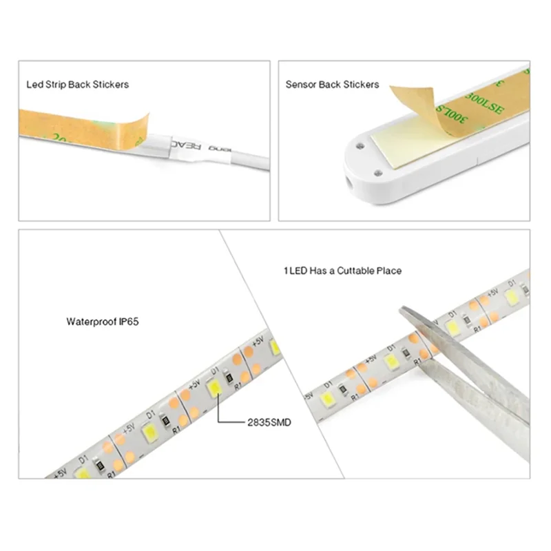 

A26F-LED Light Strip PIR Motion Sensor Induction LED Strip 60Leds/M 2835Smd Under Bed Lamp For Closet Wardrobe Cabinet Stairs