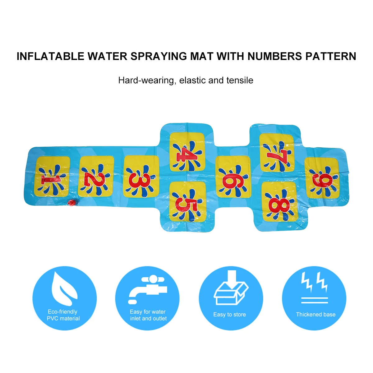 1개 스프레이 매트, 수영장, 해변용 풍선 야외 놀이매트, 숫자 1-9가 있는 어린이용 여름 물놀이 매트