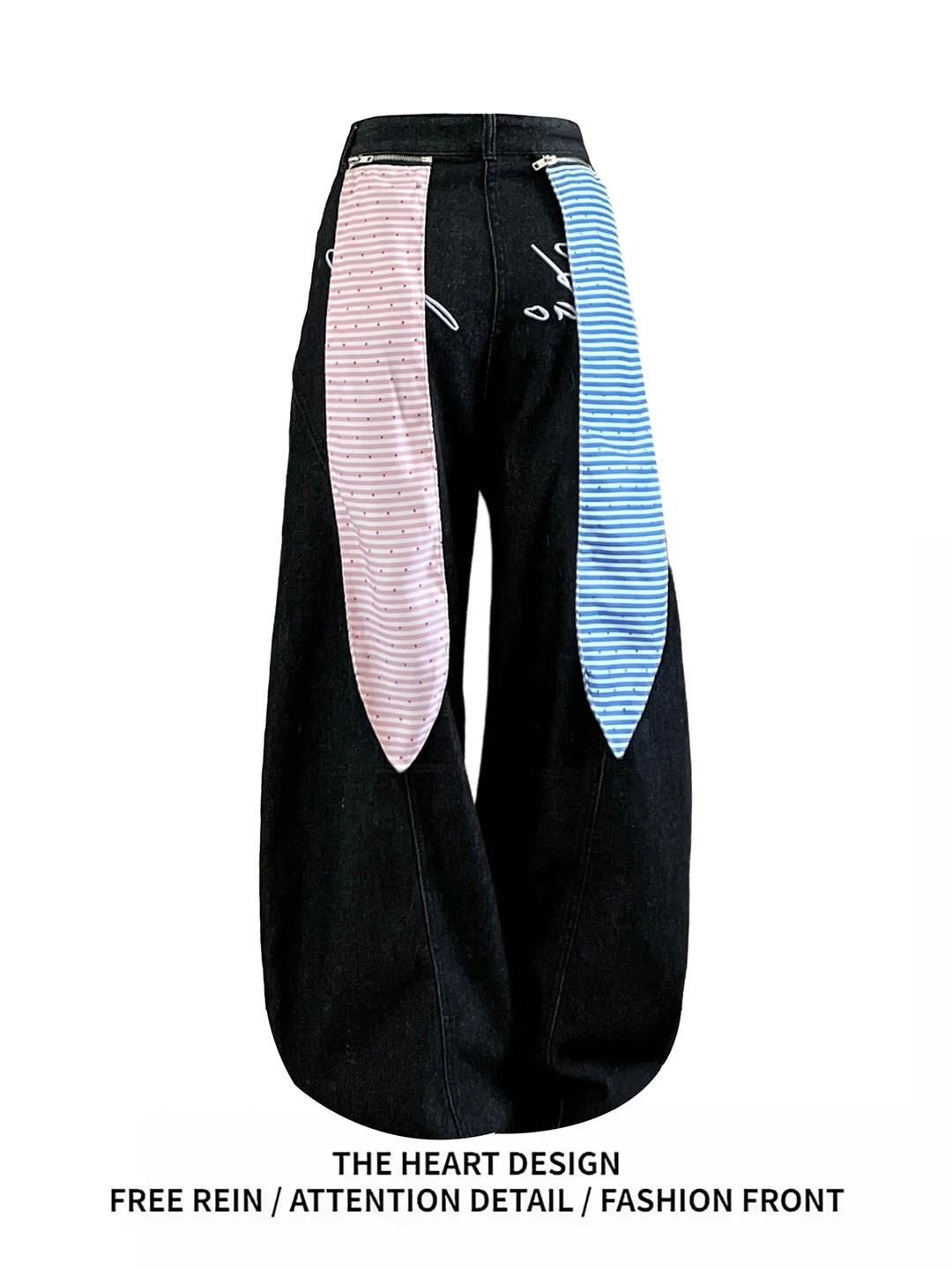 

Spring New Design Loose Slimming Casual Wide Leg Denim Pants Women's Sle High Waist Cotton Soft Wear Resistant Blue Pink Ra...