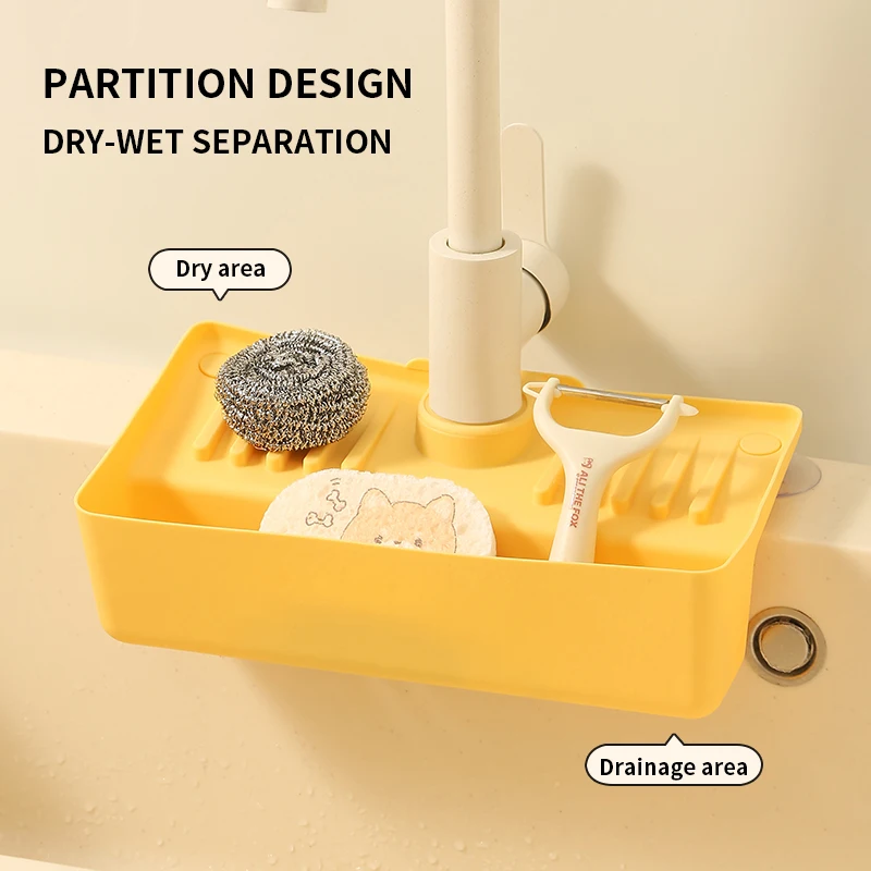Splash Proof Faucet Drain Storage Rack with Anti Slip Pad Kitchen Sponge Cloth Organizer for Countertop Suitable for Bathrooms